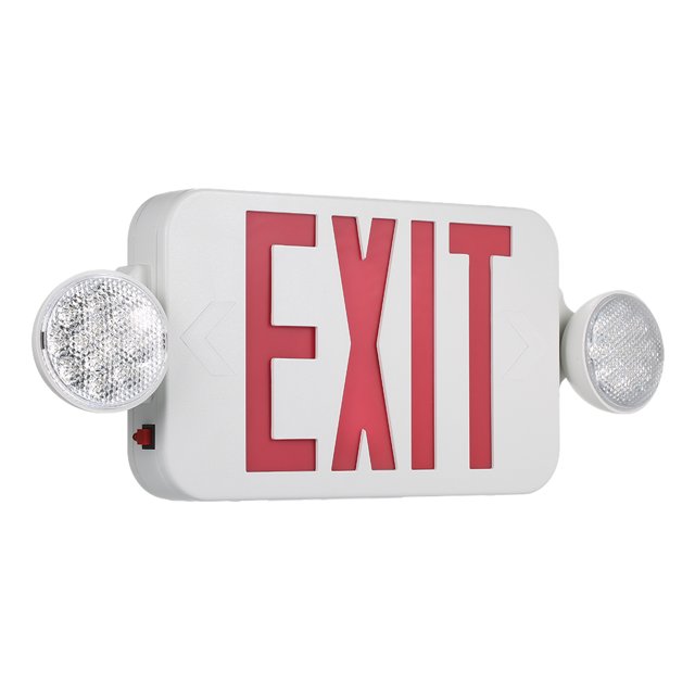 Panneau de Sortie Rouge AC120/277V LEDs Combo Lumière d'Urgence avec Deux Têtes Réglables Batteries de Secours Murales