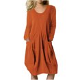 thumbnail image 2 of Robe d'Été Fluide pour Femmes Printemps et Automne Col Rond Coton Lin Ample Décontractée Couleur Unie Manches Longues Robe à Poches Taille Empire Robes pour Femmes 2023 en Liquidation, 2 of 8