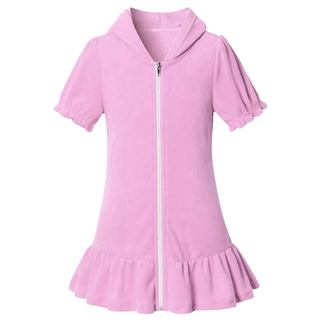 DuoJiaJ Filles Robe de Plage à Capuche en Coton Manches Courtes Été Peignoir de Bain Robe de Plage Taille 10-11 Ans