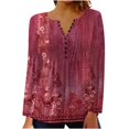 thumbnail image 1 of TIMIFIS Womens Tunics Casual Blouse Ruffle Button Up Long Sleeve Henley Tunic Shirts Fit Flare-Red-MFall, 1 of 4