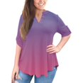 thumbnail image 2 of Hauts de Grande Taille pour Femmes 3/4 Roll Manches Chemisiers V Col Tunique Top, 2 of 3