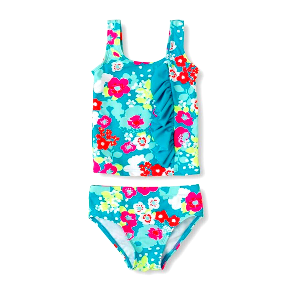 The Children's Place Ensemble de Bain 2 Pcs pour Bébé Fille, Maillot de Bain à Volants à Fleurs Sans Manches, Protection Solaire UPF 50+, 6-9 Mois