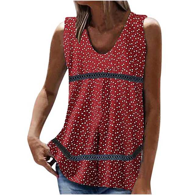Birdeem Mode Femme Été Sans Manches Col en V Chandail Imprimé Blouse Décontractée