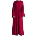 thumbnail image 1 of Abaya Kaftan pour Femmes Robe Musulmane Couverture Complète Robe Ethnique de l'Aïd Fluide Élégante Ceinturée Plissée Longue Robe, 1 of 5