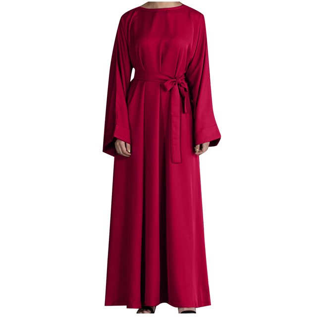 Abaya Kaftan pour Femmes Robe Musulmane Couverture Complète Robe Ethnique de l'Aïd Fluide Élégante Ceinturée Plissée Longue Robe