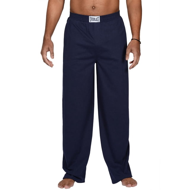 Everlast Pantalon de Pyjama en Jersey Bleu Marine, Vêtement de Nuit Ample pour Homme Orienté vers l'Avant avec Taille Élastique à Cordon et Écusson logo Everlast Blanc, Fabriqué en Tissu 100 % Coton Doux et Respirant avec Deux Poches Latérales, Convient pour Se Détendre, Dormir Ou Faire du yoga Léger.