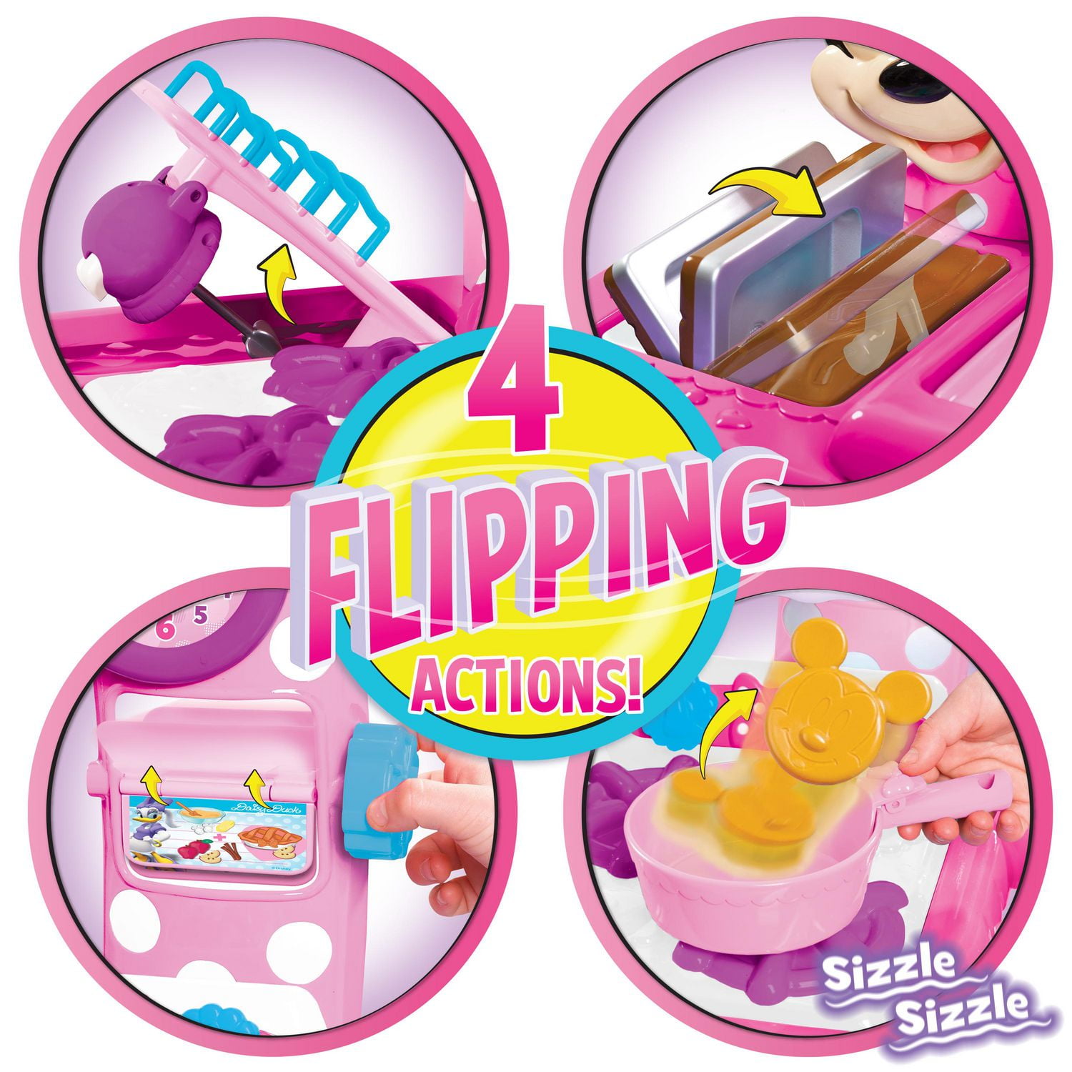 Disney Junior Minnie Mouse Flipping Fun Pretend Play Kitchen Set, Play Food, Realistic Sounds
