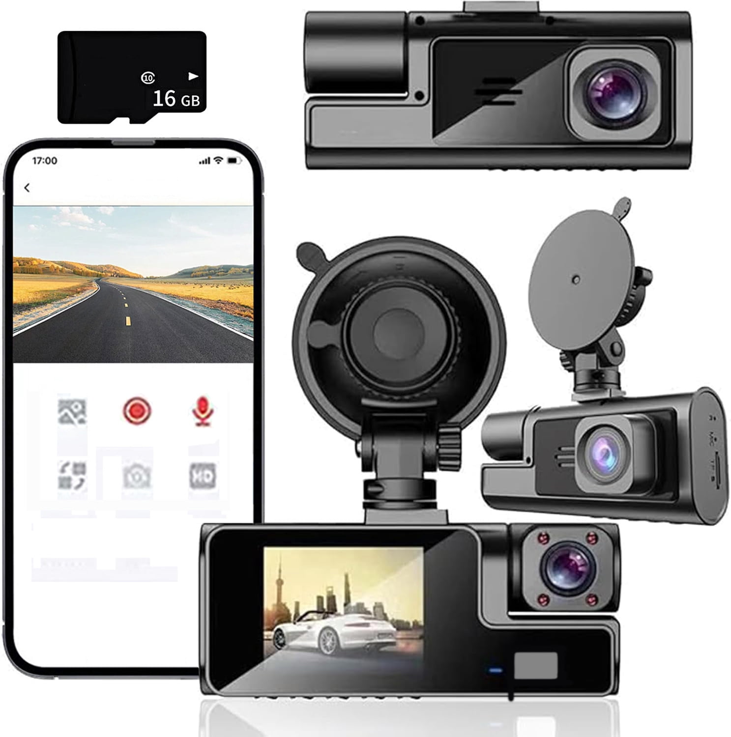 HWRETIE 1080P FHD Dash Cam Front And Inside Camera Infrared Night Vision 140掳 Wide Angle Parking Monitor Loop Recording APP Support Memory Card