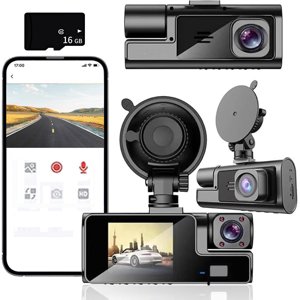 RXIRUCGD Dash Cam devant et à l'intérieur 1080P FHD Caméra Dash avec vision nocturne infrarouge 140 Degrees Wide Parking Monitor Loop Recording APP Et libre 16GB Carte