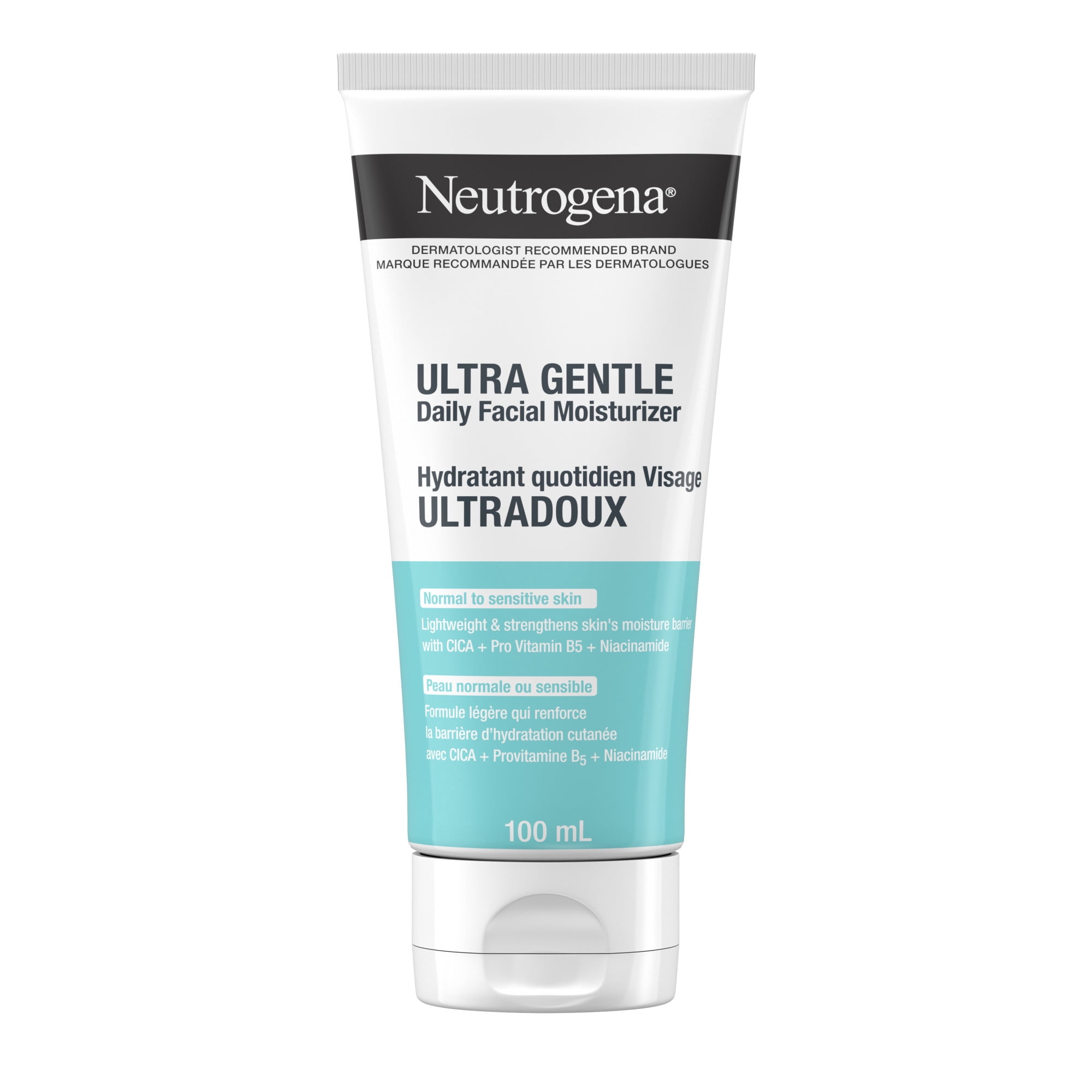 Hydratant quotidien Visage Neutrogena, sans parfum, hydratant pour peau sensible, pour le visage et le cou, avec vitamine B3, pro-vitamine B5 et vitamine E; soutient la barrière de la peau, 100 ml