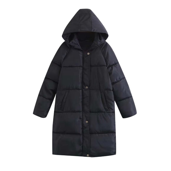 EGNMCR Manteau Long Matelassé pour Femmes, Manteaux d'Hiver Rembourrés à Manches Longues en Duvet, Parka à Capuche pour Femmes Manteau Chaud avec Poches Col Rabattu Long Manteau Parka d'Hiver en Duvet pour Femmes Manteau