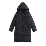 EGNMCR Womens Long Puffer Coat, Long Sleeve Padded Winter Down Coats, Hooded Parka Jacket Women Warm Pocket Coat Turn Down Collar Long Jacket Winter Down Parkas Women Coat
