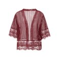 thumbnail image 4 of Summer Women's Open Front Shrug Short Sleeve Solid Color Lace Patchwork Cardigan Sheer Bolero Cover Up, 4 of 9