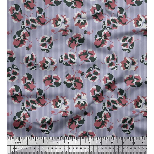 Soimoi Poly Georgette Fabric Stripe & Floral Artistic Print Sewing Fabric Yard 52 Inch Wide
