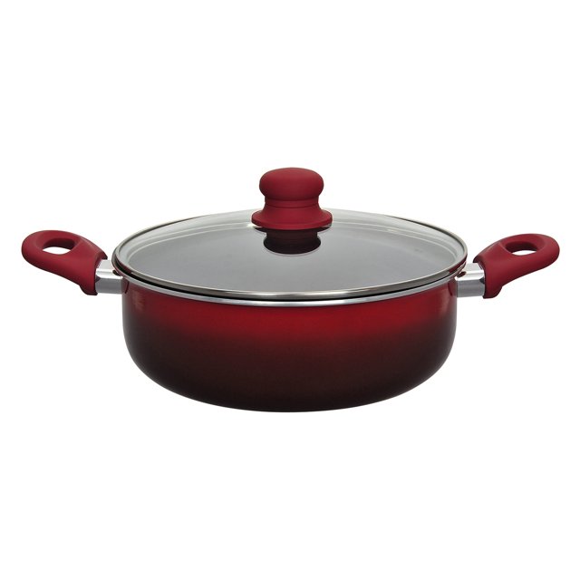 Hamilton Beach 12 Inch Aluminum Nonstick Round Dutch Oven Low Pot, Red
