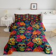 thumbnail image 2 of Erosebridal Boho Hippie Skull Bedding Full Comforter Set, Retro Red Flower Down Comforter, Gothic Halloween Room Decor, Reversible 3pcs, 2 of 8