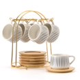 thumbnail image 1 of LUKA Ceramic Coffee Espresso Cups with Saucers Set with Metal Holder, 4 oz Porcelain Demitasse Cups For Tea, Espresso, Latte, Coffee, Cafe Mocha, Set of 6, White, 1 of 8
