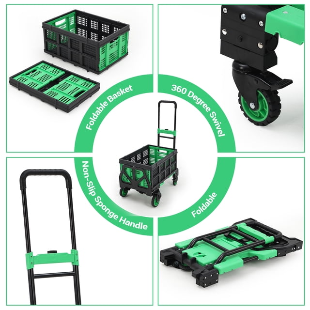 AKDSteel Diable Pliant 2-en-1 avec Panier Pliable, Capacité de 330 Lb, Conception à 4 Roues et Poignée Rétractable, Chariot Portable pour Déménagement et Magasinage