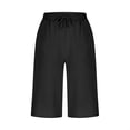 thumbnail image 4 of Ixbnca Plus Size Womens Capris Wide Leg Casual Crop Pants Drawstring High Waist Long Shorts with Pockets, 4 of 7