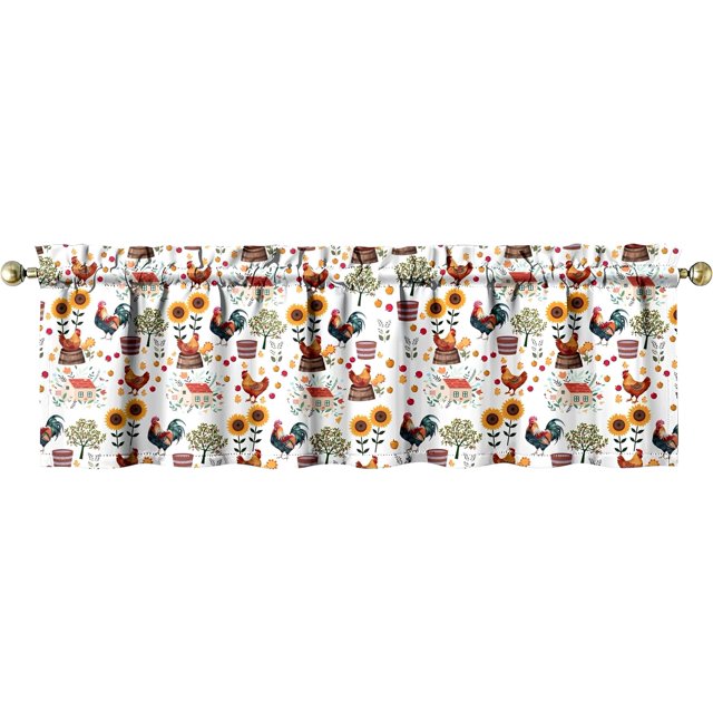 1 Piece Chicken Kitchen Curtains and Valances Set for Windows Rooster Kitchen Window Curtains Over Sink Decor 18x54 in