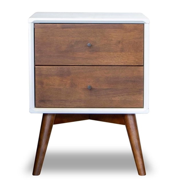 Pemberly Row Table de Nuit à 2 Tiroirs en Bois Massif de Style Mi-Siècle, Blanc