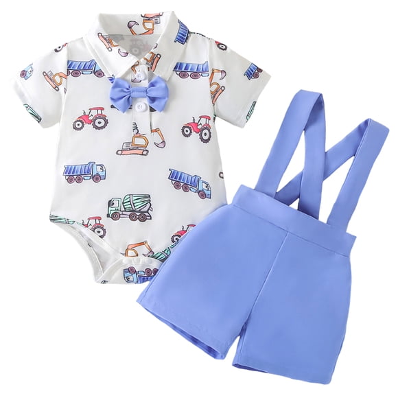 Splozh Baby Boy Formal Outfit Infant Baby Boy Outfits Dress Clothes Bowtie Romper Shirts Suspender Shorts Overalls Set Summer Suit 0-3 Months,Blue
