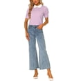 thumbnail image 2 of INSPIRE CHIC Blouse à Manches Courtes Bouffantes pour Femme à Col Peter Pan Violet Pâle S, 2 of 5