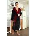 thumbnail image 2 of U2SKIIN Mens Fleece Robe with Hood, Mid Length Plush Shawl Collar Two Tone Bathrobe,(Black/Dark Red,S-M), 2 of 5