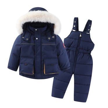 2 Piece Toddler Baby Snow Suit - Unisex Kids Boys Girls Two Piece Snowsuit Winter Hooded Puffer Down Jacket Coat with Ski Bib Overall Pants Set 2 Piece Outfits by Llywey ,Navy ,5T