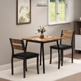 thumbnail image 3 of 3 Piece Dining Table Set for 2 – Space-Saving Kitchen Table with Metal Frame, Wood Grain Top, Upholstered Chairs – Perfect for Small Dining Room, Apartment, Studio, 3 of 9