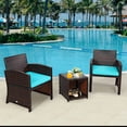 thumbnail image 3 of Patiojoy 3 PCS Patio Rattan Furniture Set Conversation Chair Set with Soft Cushion & Coffee Table Turquoise, 3 of 7