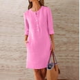 thumbnail image 2 of Meichang Robes Longueur Genou pour Femmes Décontractées à Manches Longues Demi-Boutonnage Col Ras du Cou Robe d'Automne Unie Légère Vacances Plage Robes avec Poches, 2 of 6