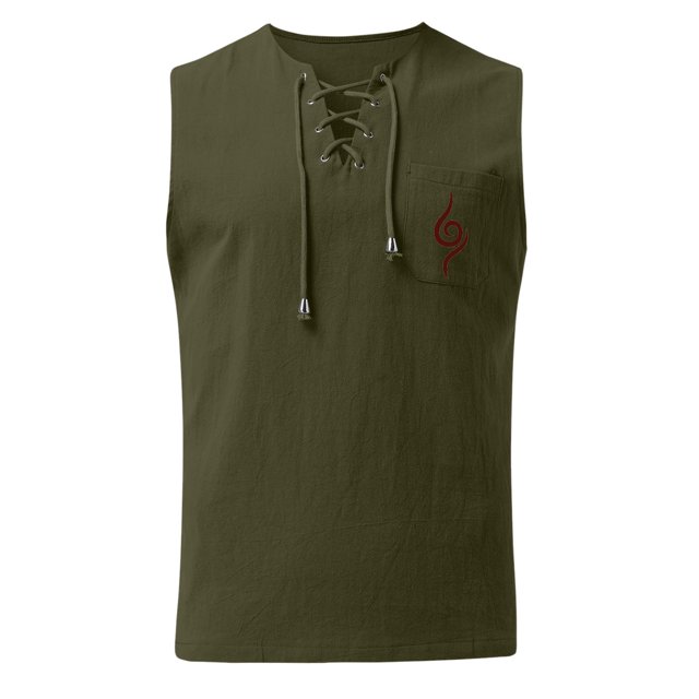 Tank Top for Men, Men Summer Drawstring Pocket Solid Color Printed Sleeveless Tank Top Casual Shirt