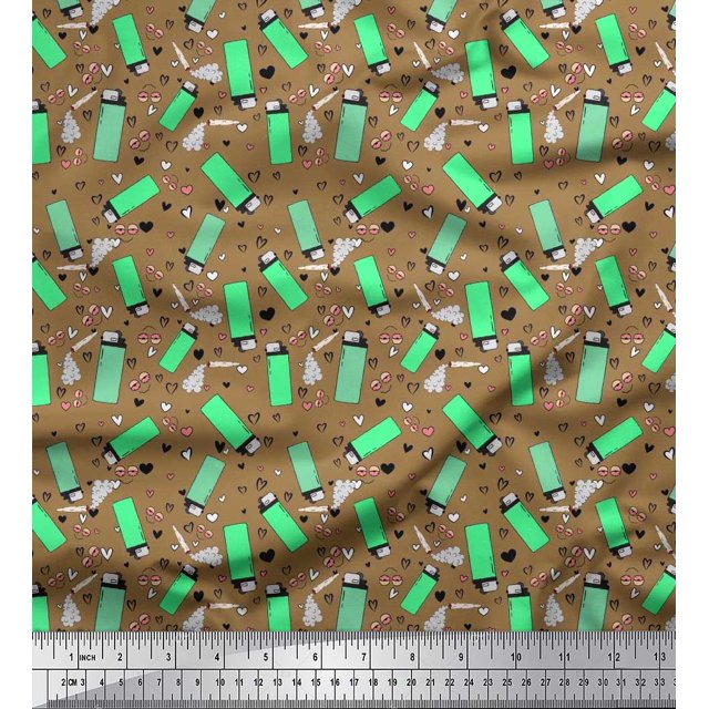 Soimoi Poly Georgette Fabric Heart & Lighter Men Print Sewing Fabric Yard 52 Inch Wide
