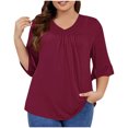 thumbnail image 1 of Timegard Plus Size Tops for Women V-Neck Ruched Ruffle 3/4 Sleeve Comfy Tee Shirts Casual Loose Tops, 1 of 5