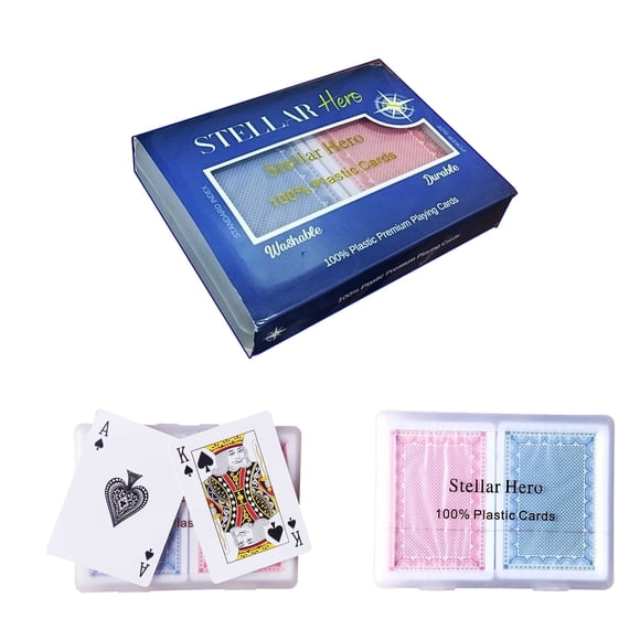 Stellar Hero 100% Plastic Playing Card, Waterproof Cards, Deck Card, Standard Index Red & Blue Poker Card Set, (2 Plastic Cards Deck) in a Premium Plastic Case
