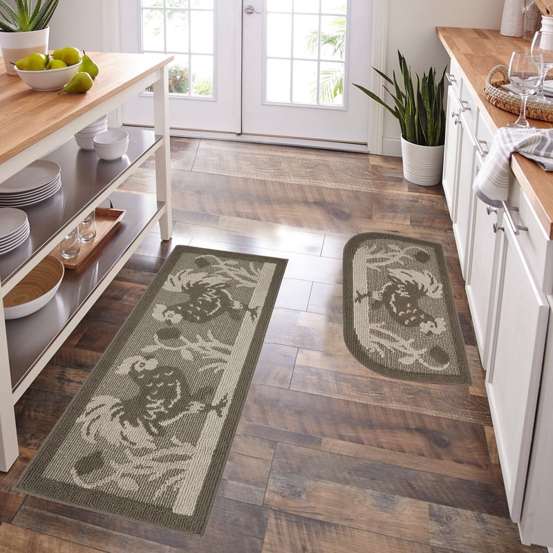 Marina Decoration Decor Luxury Non-Slip Rubber Backing Safety Ultra Water Absorbent Soft Durable Woven Fluffy Runner Area Carpet Floor Mat Indoor Kitchen Rug; Brown Rooster Design 2 Pieces Set