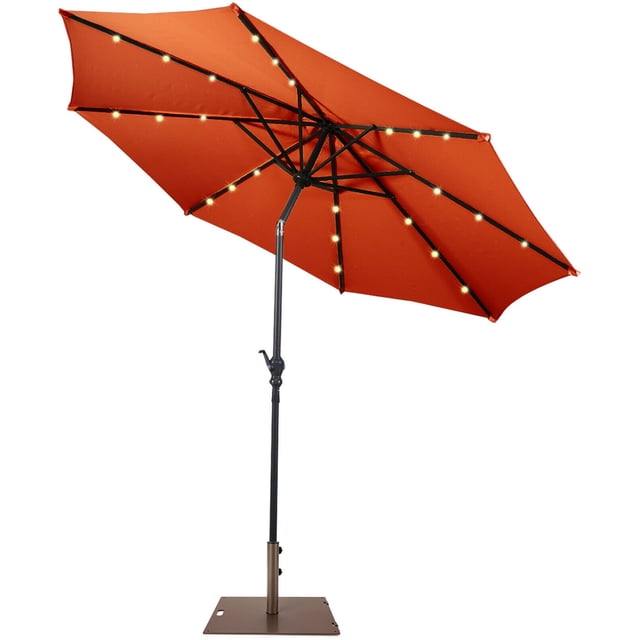 Gymax Parasol de Marché pour Table de Patio de 10 Pi avec 24 Lumières DEL Solaires et Base Robuste Orange