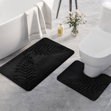 Fridja Summer Clearance Bathroom Rugs Sets 2 Piece Non Slip, Leaf Bath Mats for Bathroom Floor Set of 2, Ultra Soft and Quick Dry Bath Rugs, Machine Washable Rugs for Bathtub, Shower, Black