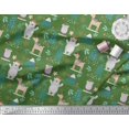 thumbnail image 3 of Soimoi Green Modal Satin Fabric Bear & Reindeer Cartoon Printed Fabric 1 Yard 42 Inch Wide, 3 of 5