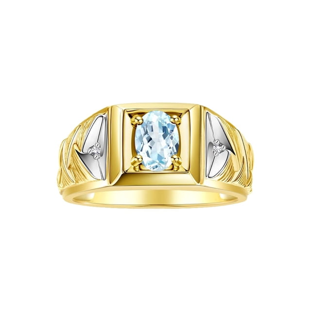 RYLOS Men's Rings Yellow Gold Plated Silver Rings Designer Weave Band 7X5MM Gemstone & Diamond Ring Aquamarine March Birthstone Rings For Men Size 8