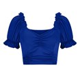 thumbnail image 4 of Lenpel Crop Tops for Women Summer Ruffle Short Sleeve Square Neck Ruched Solid Color Slim T Shirts Going out Blouses, 4 of 7