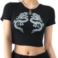 thumbnail image 1 of Women's Crewneck Printed T Shirt Cool Tight Short Sleeve Top, 1 of 1