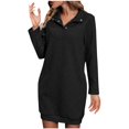 thumbnail image 1 of Robes Courtes pour Femmes 2024 Robe d'Automne Hiver à Manches Longues à Col Roulé Style Chandail en Molleton Bouton Uni Col à Revers Tricot Mini Chandail Robes S-262 Noir m, 1 of 7
