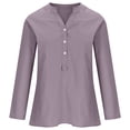 thumbnail image 4 of RKSTN Womens Tops Cotton and Linen V-Neck Long Sleeve Three Buttons Plus Size Tops Loose Fit Solid Color Basic Breathable Summer Tops Blouses, 4 of 5