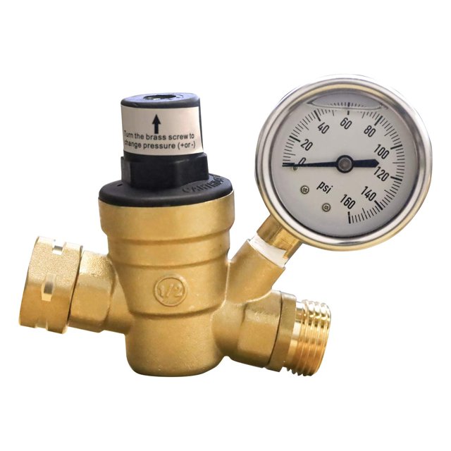 Régulateur de Pression d'Eau pour Camping-Car, Réducteur de Pression d'Eau en Laiton Réglable avec Manomètre et Filtre en Acier Inoxydable