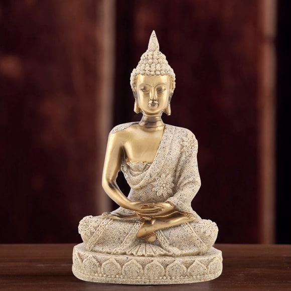 Statue de Bouddha Sculpture Statue Résine de Grès Méditant pour Statue de Bouddha Assise Sculpture Figurine Artisanat pour Décoration de Maison Ornement Blanc