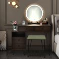 thumbnail image 2 of Giantex Makeup Vanity Set w/Lighted Mirror, Modern Dressing Table w/Storage Cabinet, Adjustable Brightness & Touch Screen for Bedroom, Walnut, 2 of 10