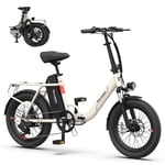 5TH WHEEL W11B-W 20" Fat Tire Electric Bike, 500W Foldable Ebike Adult Electric Mountain Bike with 48V 15.6Ah Removable Battery, White Electric Bicycle with 7 Speed, UL2849