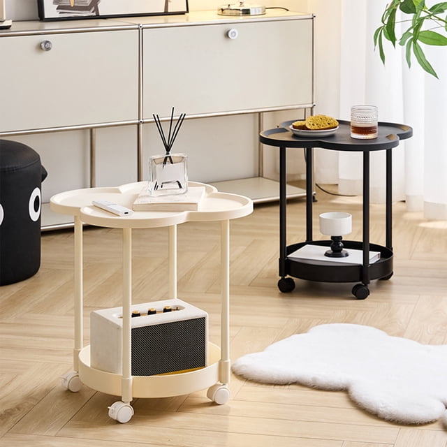 Yeciiwht Movable Night Stand Practical Double Layer Storage Nightstand Portable Bedside Table with Wheels Open Storage Side Table Small Storage Rack Sofa Mini Cabinet, Bedroom, Living Room